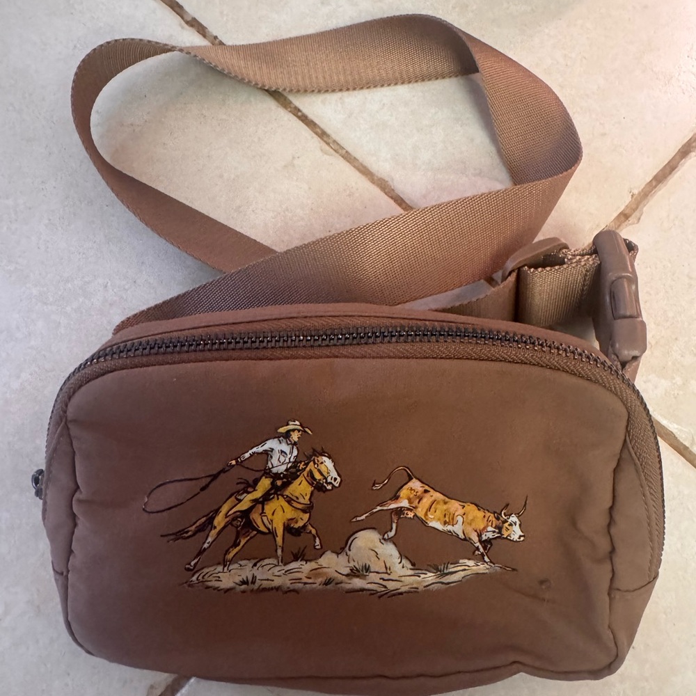 Brown Crossbody Sling Bag with Western Rodeo Graphic